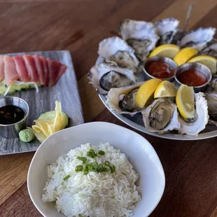 Sashimi combo and 1 dozen oysters