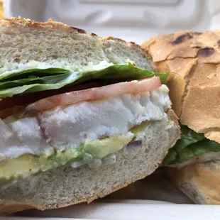 Halibut sandwich toasted with avocado