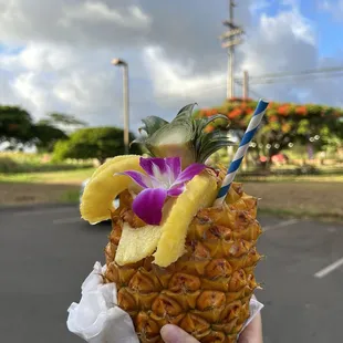 Pina Colada smoothie in a pineapple!