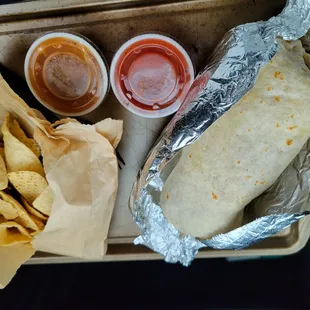 a burrito and chips