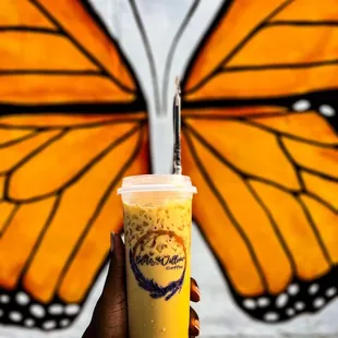 a butterfly painted on the wall