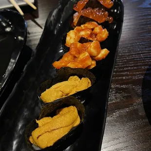 Uni, spicy scallop &amp; ikura