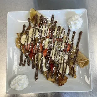 Banana Hazelnut Crepes with Strawberries