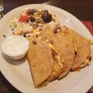 Breakfast tacos with yogurt parfait
