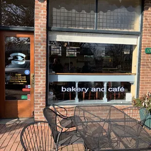 Outside with seating