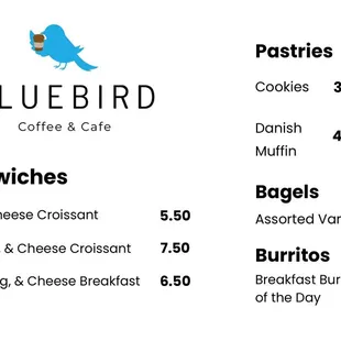 Bluebird Food Menu