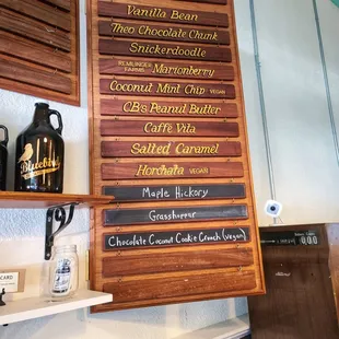 a menu on the wall