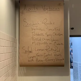 April vegetarian menu