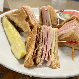 Classic Club Sandwich (no veggies) with apple sauce