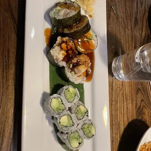 Avocado Cucumber Roll and Chicken Teriyaki Roll
