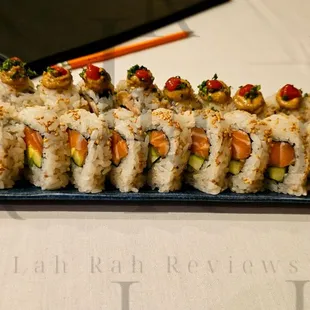 Albacore dynamite roll and salmon avocado roll