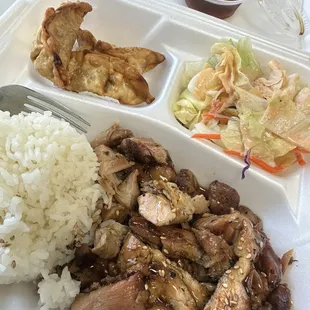 Chicken teriyaki plate w/ potstickers