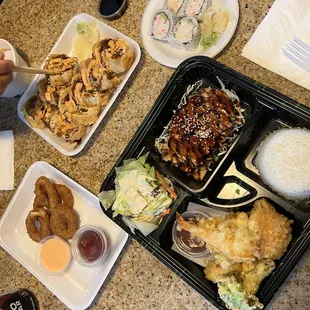 Rattlesnake Roll and Bento Box with CA Roll and Calamari