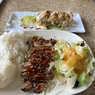 Chicken teriyaki plate and the blue fin special