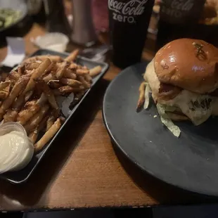 Burger and truffle fries