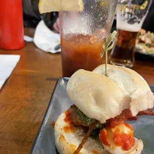 Meatball slider with pesto and mozzarella