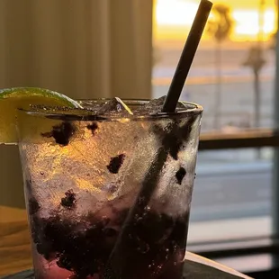 Blackberry vodka and soda