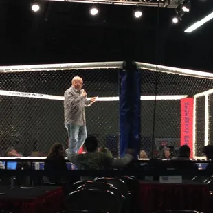 The announcer sets the stage by announcing what we should be prepared for the evening festivities.