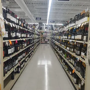 a wide aisle in a grocery store