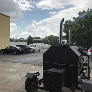 Our Giant smoker. We can do huge barbecues with this baby.