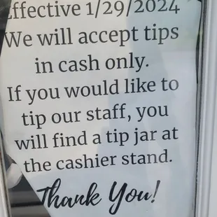 Notice at entrance door