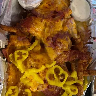 Hot Sicilian Junk Fries half banana peppers