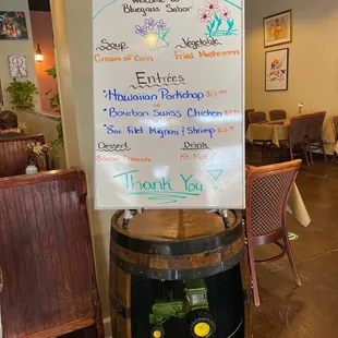 a sign in a restaurant