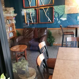 Inside seating,books and art