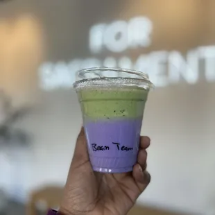 Beam team latte (ube &amp; matcha)