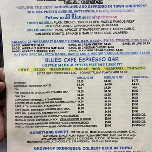 a menu for the blues cafe