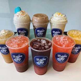 a variety of cold drinks