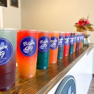 a row of cold drinks