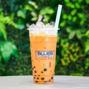 a glass of bubble tea