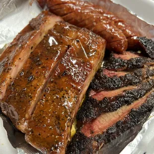Texas Trinity - Brisket, Ribs &amp; Sausage plate - served only on Friday and Saturday.