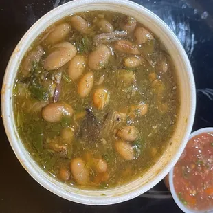Brisket beans.  A lil heavy on the cilantro
