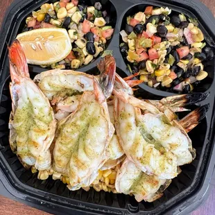 Giant Prawns with Corn, Black Bean Salsa