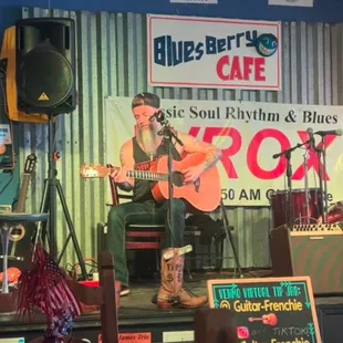 Guitar-Frenchie playing while we enjoyed our awesome breakfast. We truly enjoyed his performance.
