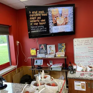 a large television in the background