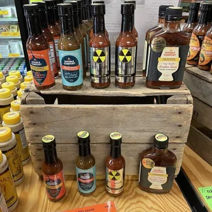 a variety of hot sauces