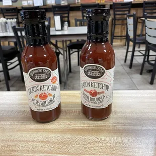 two bottles of barbecue sauce