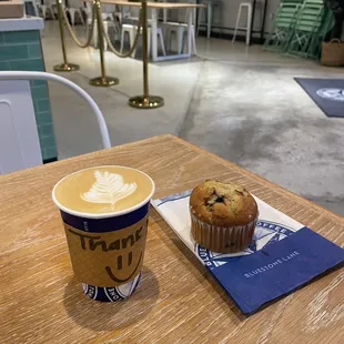 a cup of coffee and a muffin