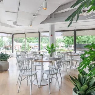 tables and chairs in a restaurant