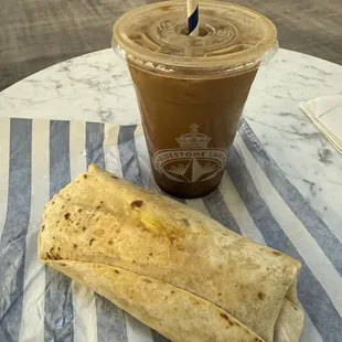 Iced Coffee and Breakfast Burrito