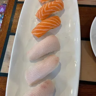 Hamachi (yellowtail) Nigiri &amp; Salmon Nigiri