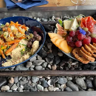 hummus and veggies (L) 1/2 charcuterie board (R)