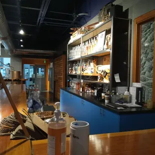 a bar with a wooden counter