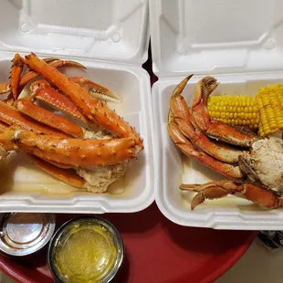 Crab Trio includes snow crab, king crab, dungeness crab, 2 corn and 2 potatoes