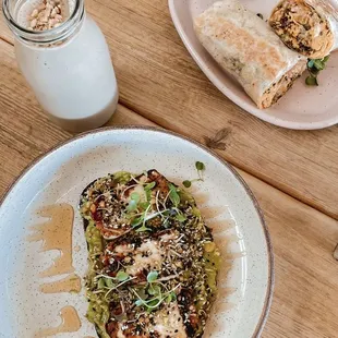 sweet halloumi toast // brekkie burrito with chorizo // peanut butter smoothie