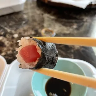 Sushi &quot;rolls&quot; where the seaweed doesn&apos;t wrap all the way around. Every roll is like this. Disappointing.