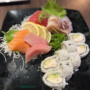 Sushi and Sashimi Combo A (8 pcs Sashimi CA or Spicy Tuny Roll)